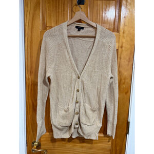 J.Crew Beige Linen Cotton Open Knit Button Front Cardigan Sweater M
